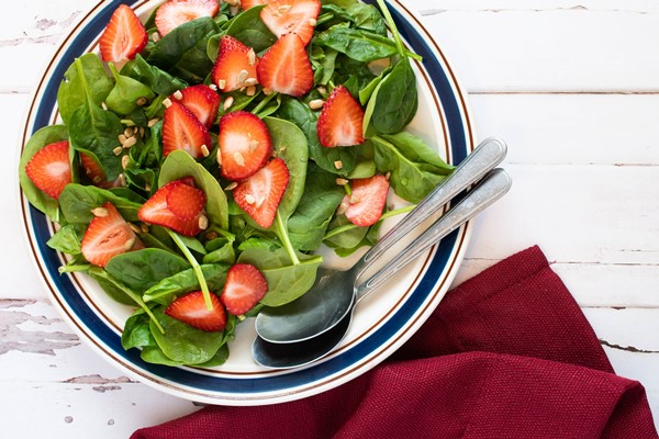 Strawberry Spinach Salad with Molasses Vinaigrette