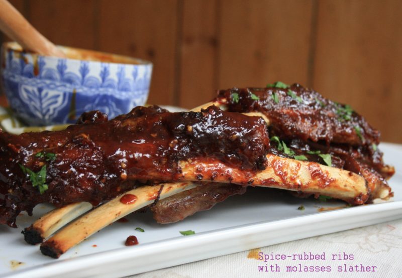 spice rubbed ribs with molasses slather