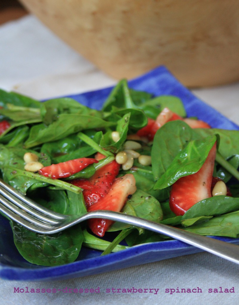 Spinach and strawberry salad with molasses vinaigrette