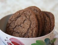Soft and Chewy Chocolate Molasses Cookie in white bowl