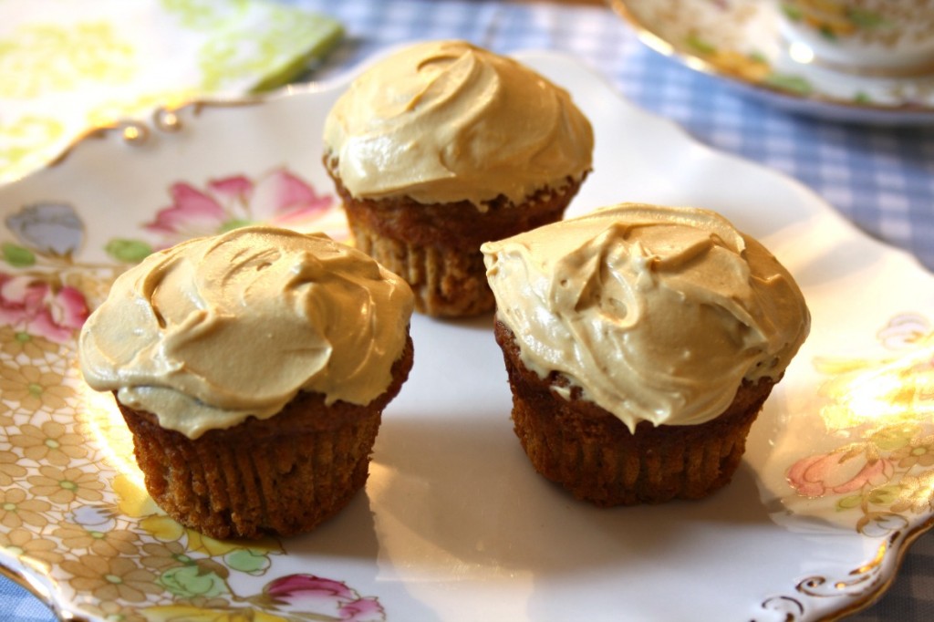 Carrot cake muffins with molasses cream cheese icing