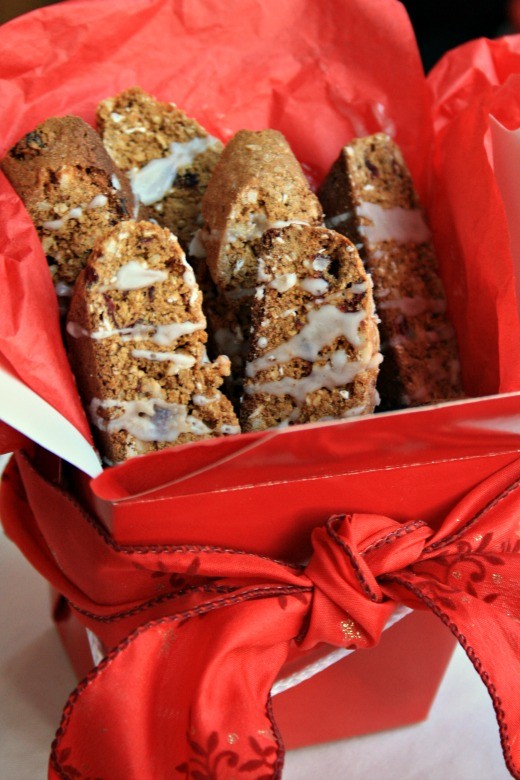 Gingerbread Biscotti in a red box