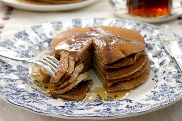 Buckwheat pancakes with molasses maple syrup