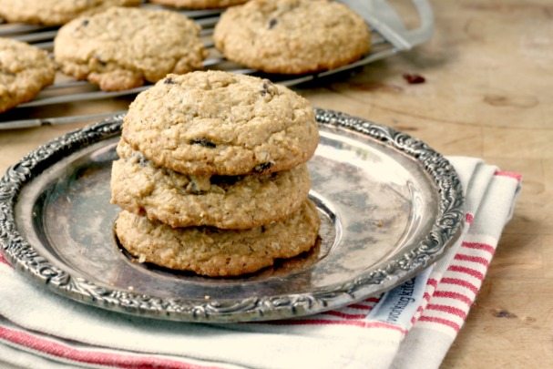 Thick and chewy oatmeal raisin cookies are wholesome and satisfying.
