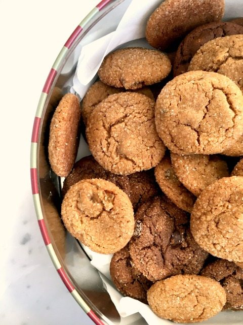 triple ginger cookies in a bowl