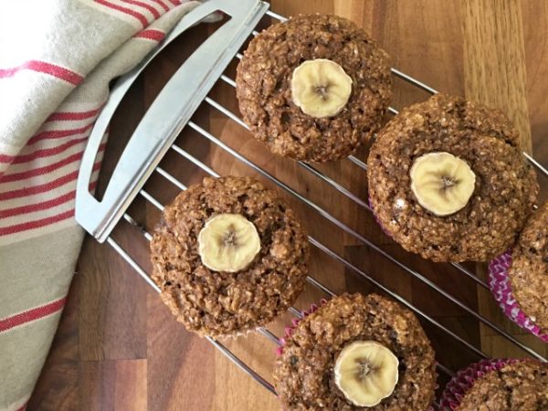 Wholesome banana bran muffins are refined sugar free
