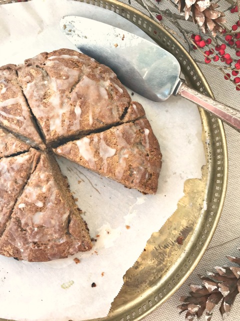 Gingerbread scones with vanilla glaze are delicious and quick to mix up.