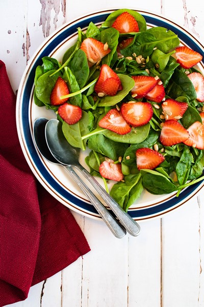 Strawberry Spinach Salad with Molasses Vinaigrette
