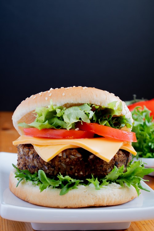 vegetarian burger with black background