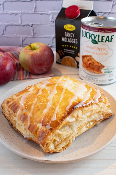 Homemade Caramel-Apple Toaster Strudels with molasses and pie filling cans