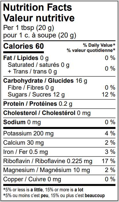 fancy molasses nutritional facts