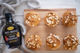 Maple Molasses Peanut-Butter Muffins with bottle